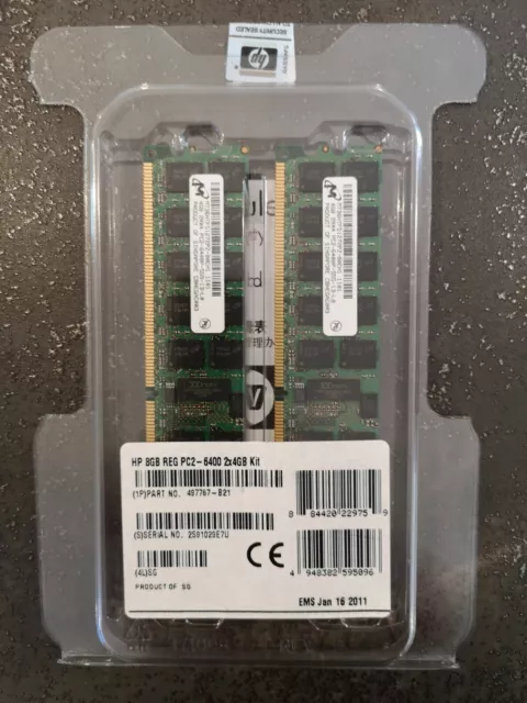 497767-B21 HP 8GB PC2-6400 (2 x 4GB) 800MHZ 240PIN Server Memory (Opened)