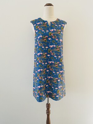 Paul & Joe Sister Shift Dress Size 36 8 Blue Flamingo Palm Pockets Cotton Retro