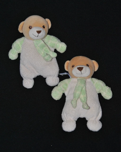 Lot De 2 Peluches Doudou Ours Beige Hochet NOUNOURS Vert Crème Echarpe 18 Cm