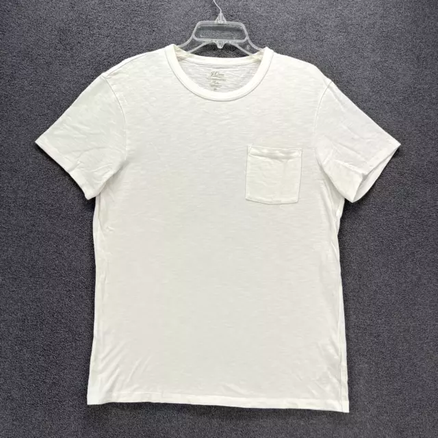 J. Crew T Shirt Mens Medium White Garment-Dyed Slub Cotton Crewneck Pocket Tee