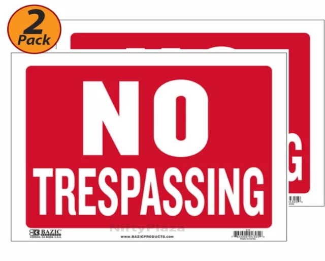 2 Pack - NO TRESPASSING Sign, 9 x 12 Inches Durable Plastic HIGHLY Visible