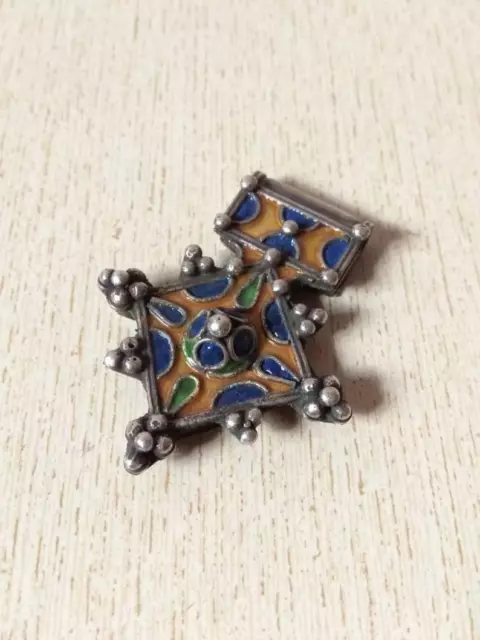 Moroccan Silver Berber Enamel Cross Pendant, Berber Pendants