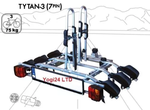 Super Affaire! Titan 3 Vélo Rack Cycle Support Sur Remorquage Barre 7pin (75kg