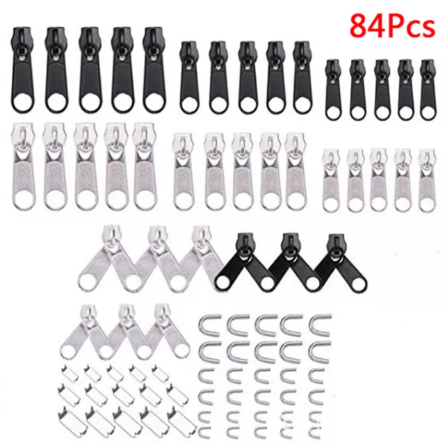 84Pcs Replacement zipper repair kit easy pull metal zipper heads ins:MF