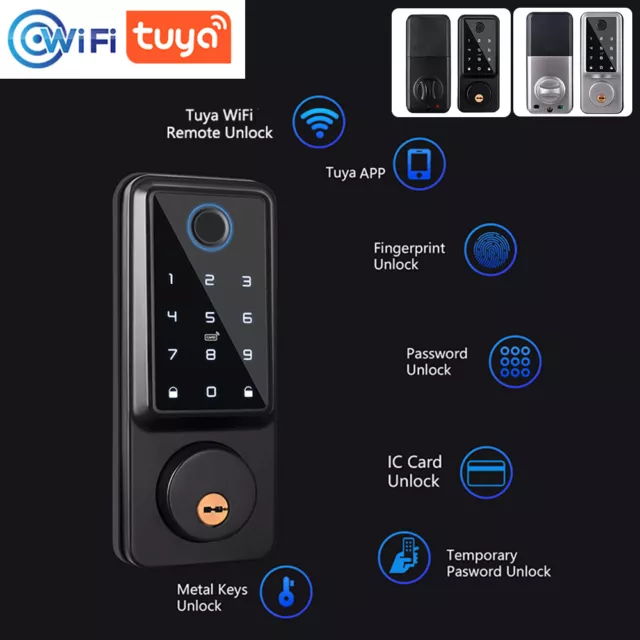 Wifi Smart Door Lock Front Deadbolts APP Fingerprint Card Keyless Digital Keypad