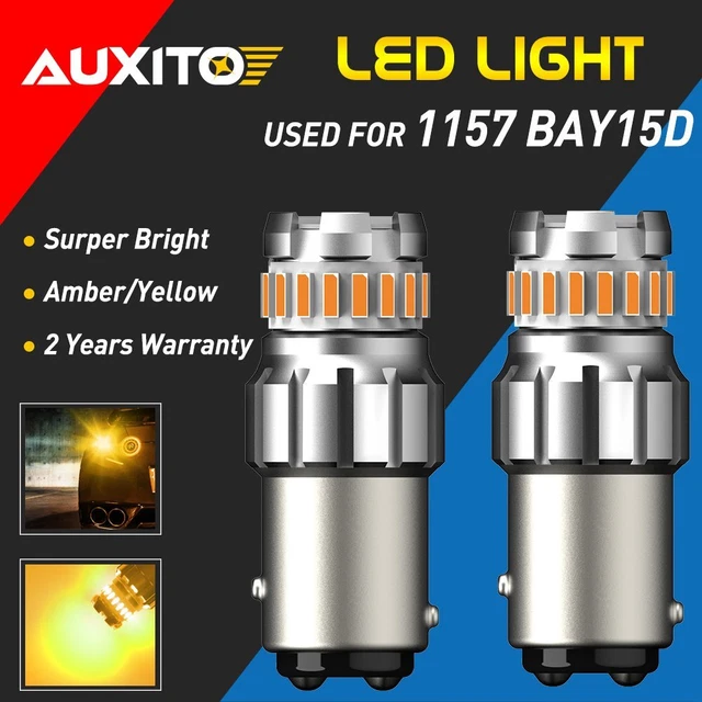 2X 1157 BAY15D 7528 LED Turn Signal Light Bulbs Car DRL Parking Yellow 2400LM