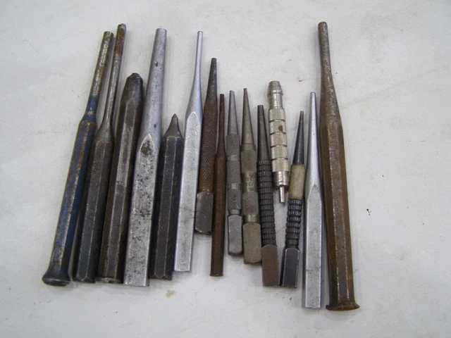 15 USA Made Vintage Steel Punches Many Brands Stanley Cornwell Indestro Kraeuter
