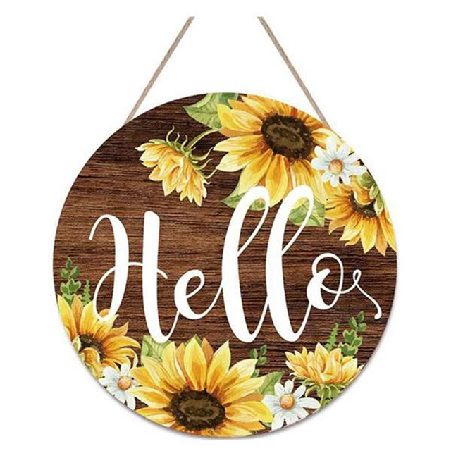 Cartello Da Porta In Legno Hello Sunshine – 32x32 Cm, Con Scritta E Disegno Del Sole, Decorazione Estiva Per Esterni E Interni, Facile Da Appendere