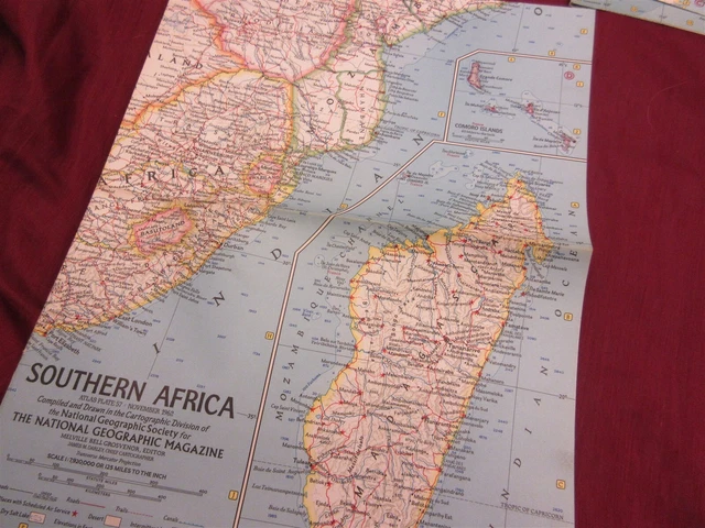 NATIONAL GEOGRAPHIC SOUTHERN Africa fold out map November 1962 £1.97 ...