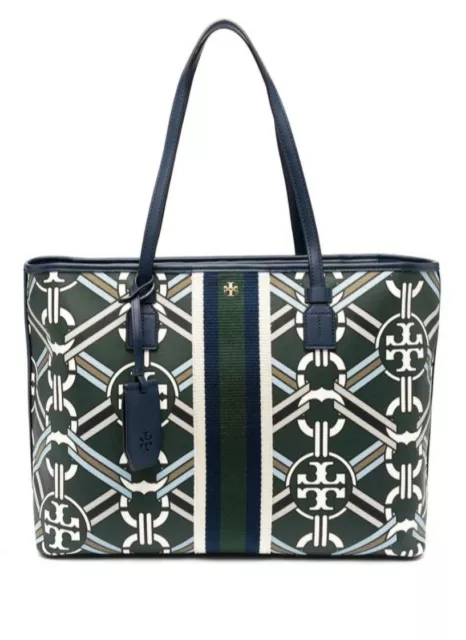 NWT AUTH Tory Burch Green Gemini Link Medallion Ribbon Tote (Limited Edition)