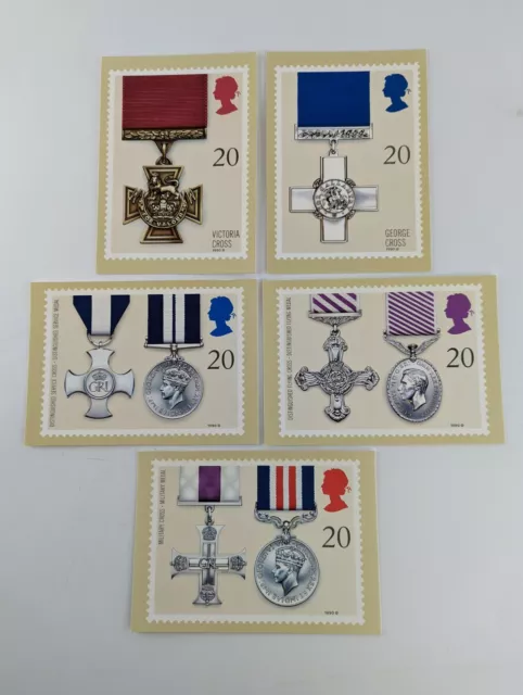 1990 Royal Mail Stamp Card Series PHQ 129 "Gallantry" - Set of 5 postcards