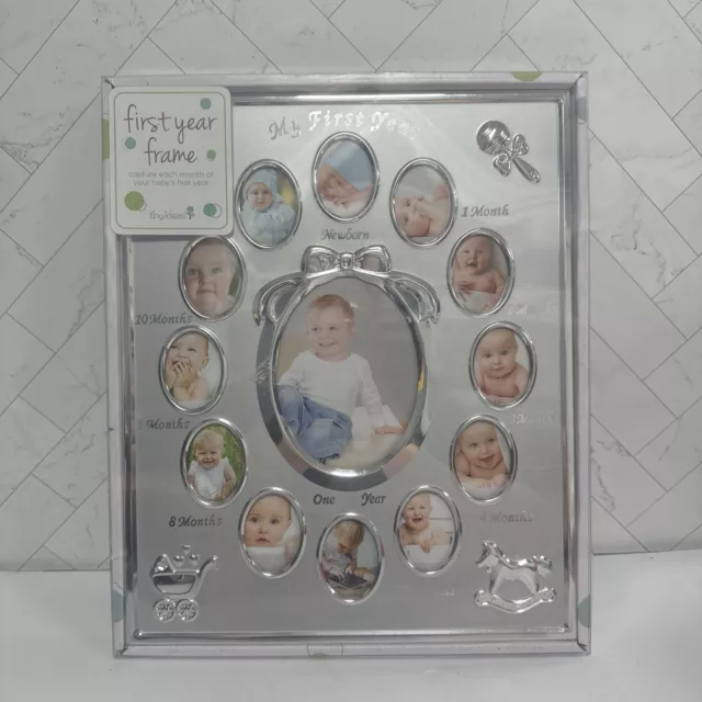 First Year Frame Tiny Ideas Silver 12 Month Picture 9.5" x 12.5" NEW