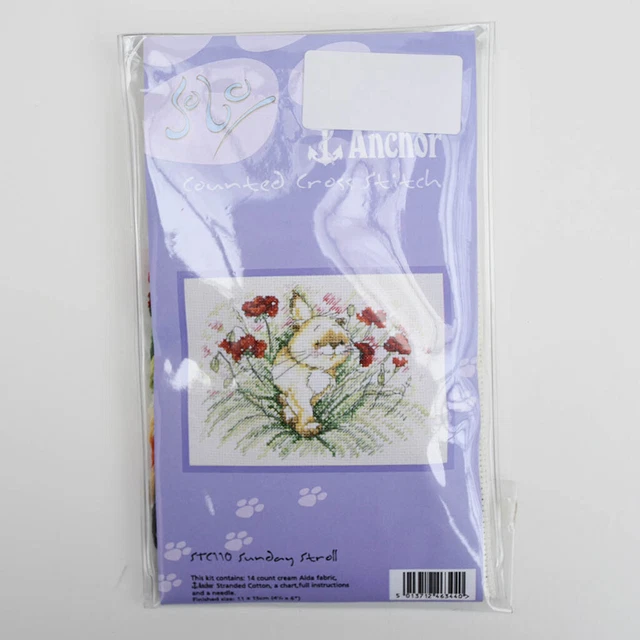 Kit Canevas Point De Croix 'Le Chat Aux Roses' - 15x20cm - Fournitures Comprises