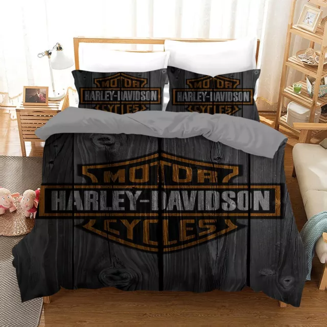 Harley Davidson Wood Grain Quilt/Duvet/Doona Cover Set Single Double Queen King