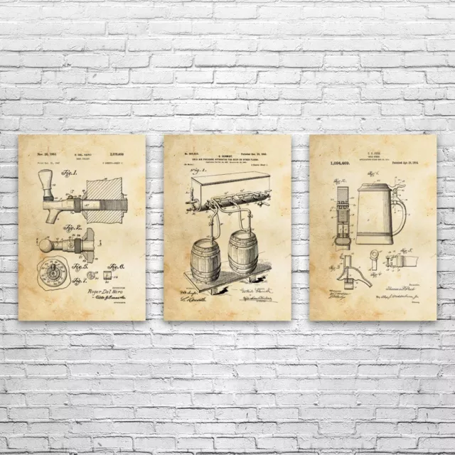 Pub Brewery Posters Set of 3 Bar Decor Bartender Gift Restaurant Art Wet Bar Art