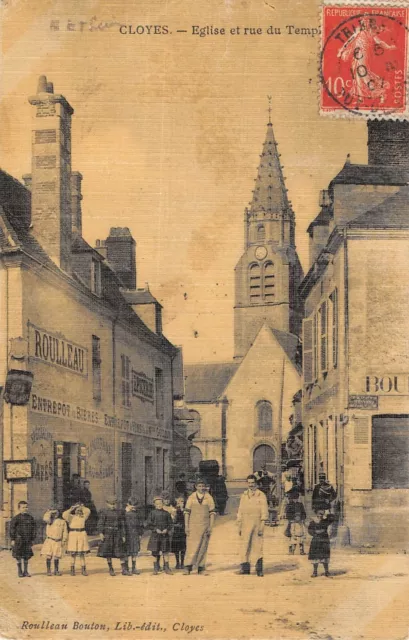 CPA 28 CLOYES / EGLISE ET RUE DU TEMPLE / cpa toilée