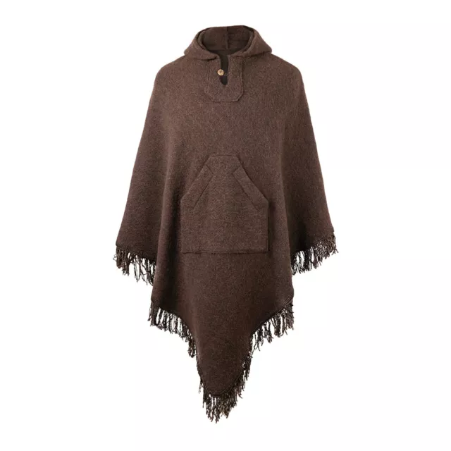 Surfers Poncho with hood and pocket llama wool ALL SEASONS UNISEX - BROWN 2