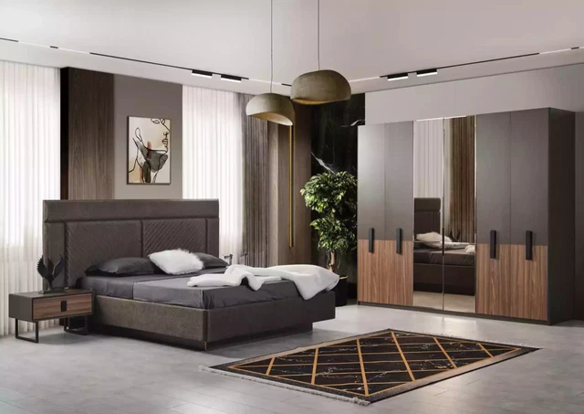 Juego completo de dormitorio mesitas de noche cama doble armario madera