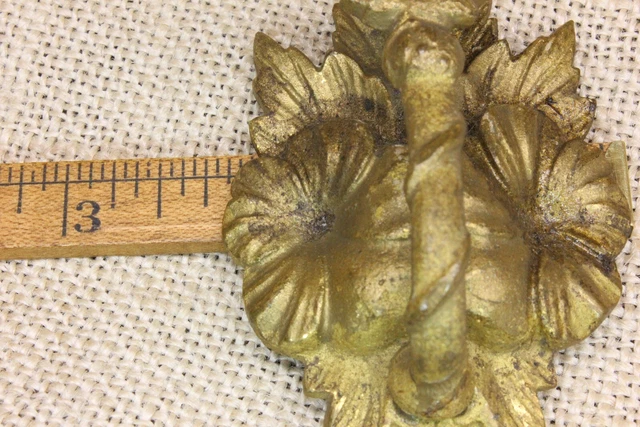 Old Hook Fancy picture Hanger Curtain Tieback Leaves Flower Brass Victorian 9