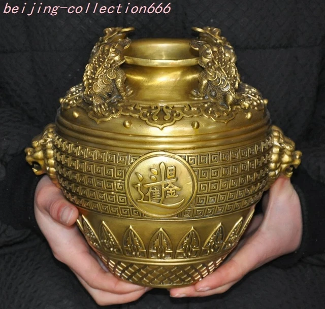 9.6'' brass wealth Coin Golden Toad bufo spittor Tanks Crock pot canister jar