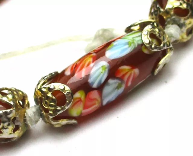 7 3/4"Strand Of 10 Stunning Old Large Translucent Oval Japanese Millefiori Beads