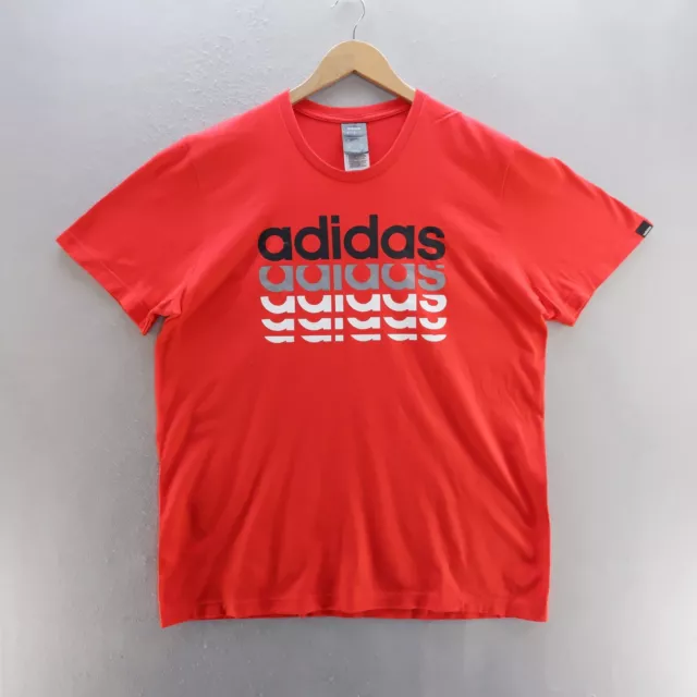 Adidas Mens T Shirt Large Red Logo Graphic Short Sleeve Cotton Mens
