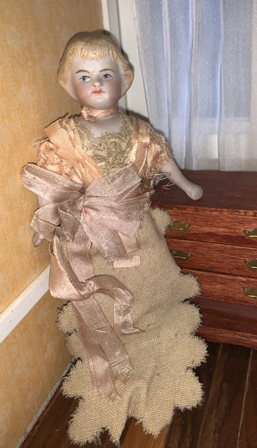 Antique 5 1/2" German Miniature Shoulder Head Dollhouse Doll All Original