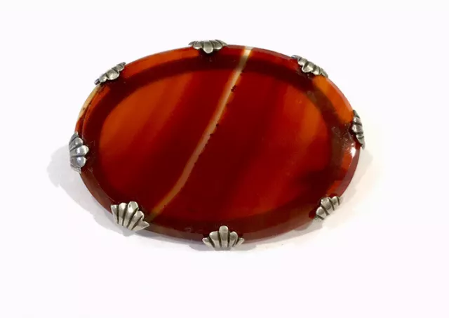 Antique Banded Agate Silver Brooch Gift Boxed Scottish Sterling