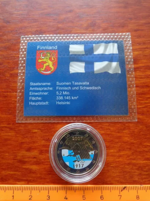 Seltene 2 Euro Farbmünze Finnland Friedenstaube 2007 mit Zertifikat und Kapsel!