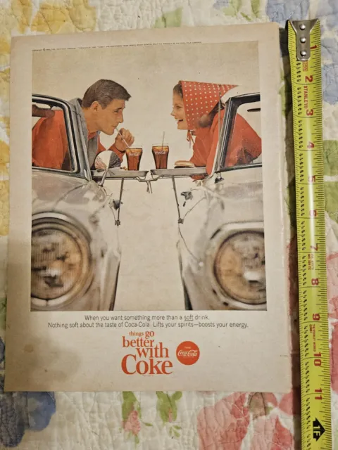 1965 Coca-Cola Coke - Couple In Cars Drive In Curbside Diner - Vintage  Ad
