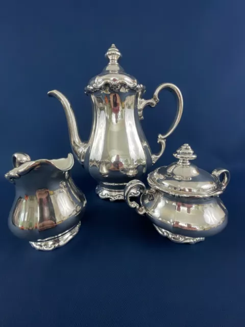 WMF silver on porcelain coffee pot, sugar bowl / lid & creamer ART DECO c.1930s