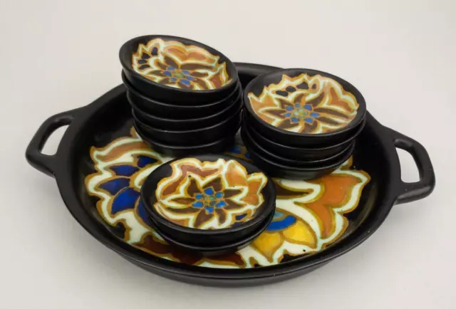 Gouda Dutch art Pottery Tray small bowls snacks Crafted Floral Design Holland