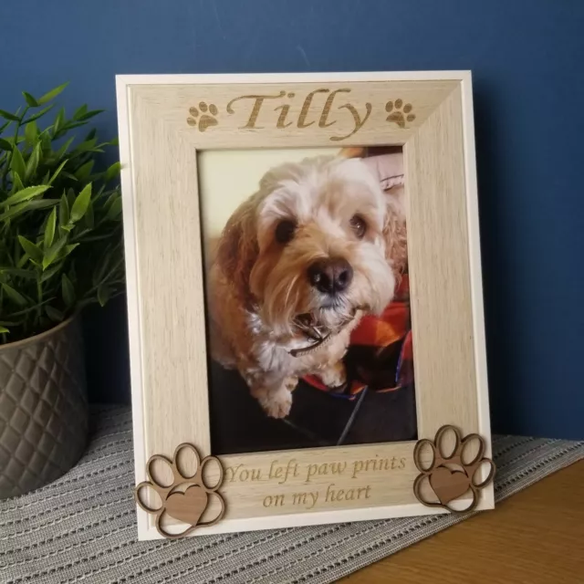 Pet Photo Frame, Personalised Memorial Paw Print Design, RIP, Dog, Cat, Any Text