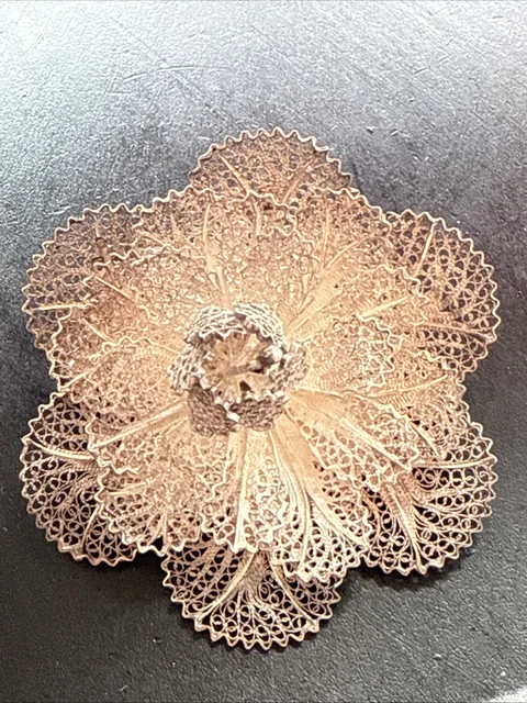 Ancienne Broche Argent Massif 925 Art Déco / Art Nouveau Motif Fleurs