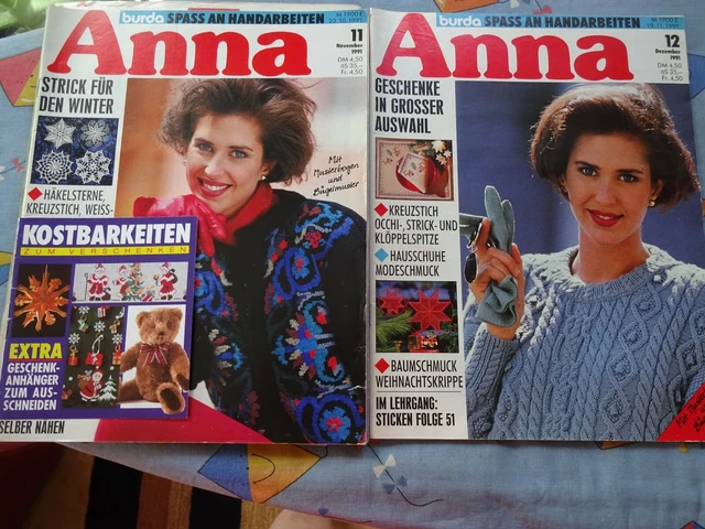 2 X Anna burda Spaß  Handarbeiten 11+ 12 / 1991 Klöppeln Sticken Stricken Häkeln