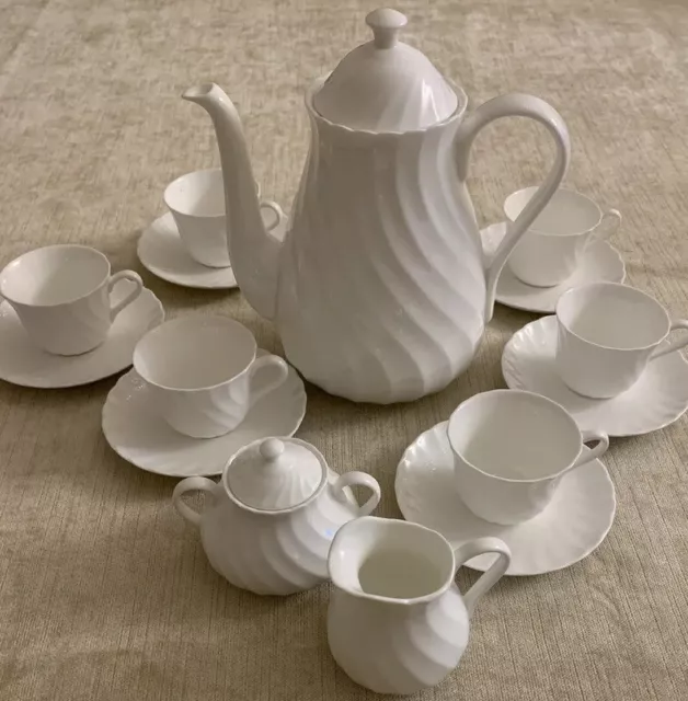Wedgwood Candlelight Coffee Pot 6 Cups & Saucers Sugar Bowl & Milk Jug *15 pcs*