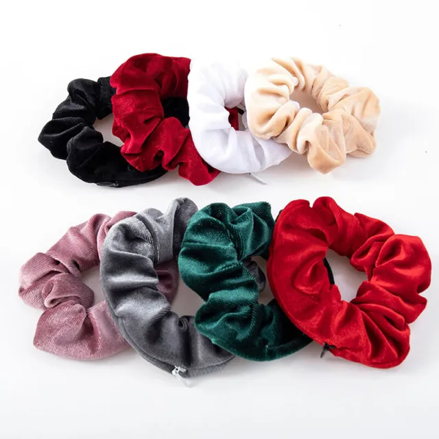 Women Velvet Zipper Elastic Hair Bands Rope Scrunchies Tie-dye Scrunchy HeadweID