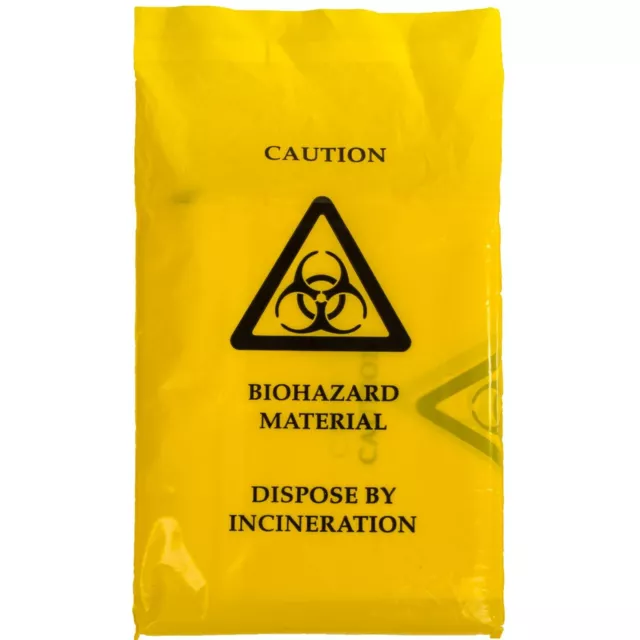 50x LARGE SELF-SEAL YELLOW BIOHAZARD BAGS 35x20cm Clinical Waste Disposal Clean