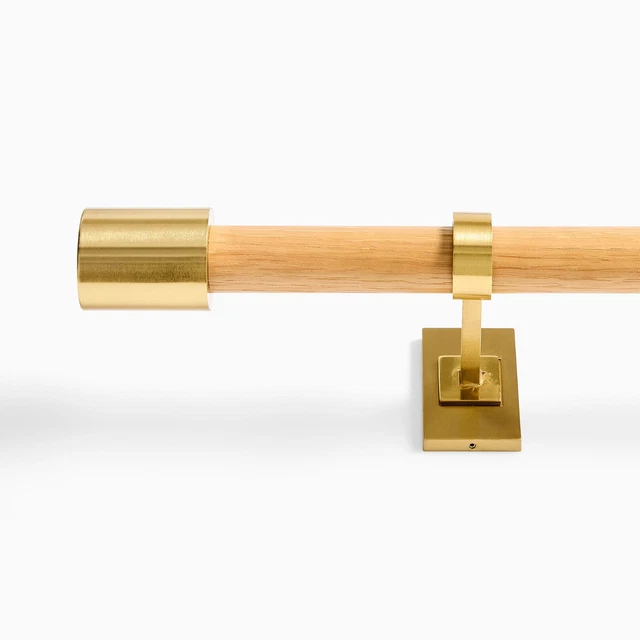 West Elm Mid-Century Curtain Rod - Natural Oak/Antique Brass 28-48