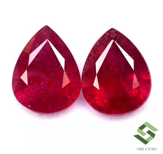 10x8 mm Natural Ruby Pear Cut Pair 6.05 CTS Calibrated Loose Gemstones GF