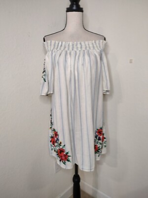 Zara Trafaluc Embroidered Striped Off The Shoulders Women's Mini Dress Sz S