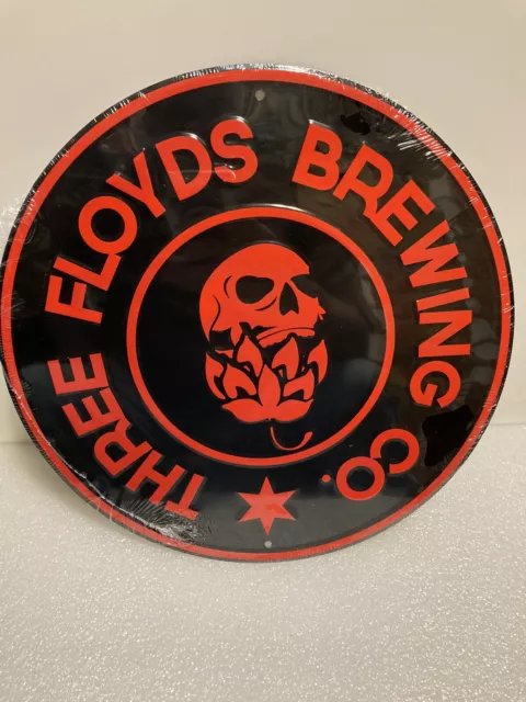 Three Floyds Brewing Company Beer Sign Tin Tacker Hop Skull. New