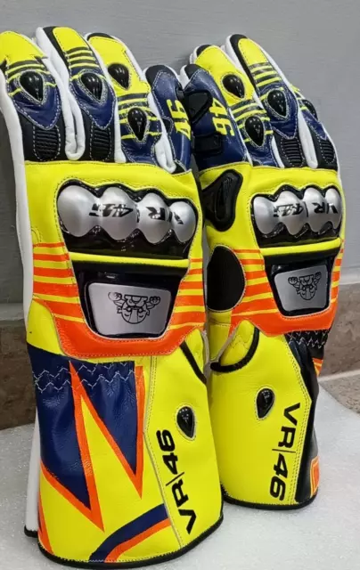 Custom Made Motorcycle Leather Gloves VR46 Valentino Rossi Yellow Street Racing