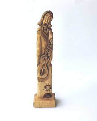 FOLKLORE MUSICIAN (I) wooden folk sculpture from Poland folk art signed