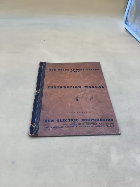 1944 Sun Volts Ampere Tester Model C Instruction Guide Manual Book