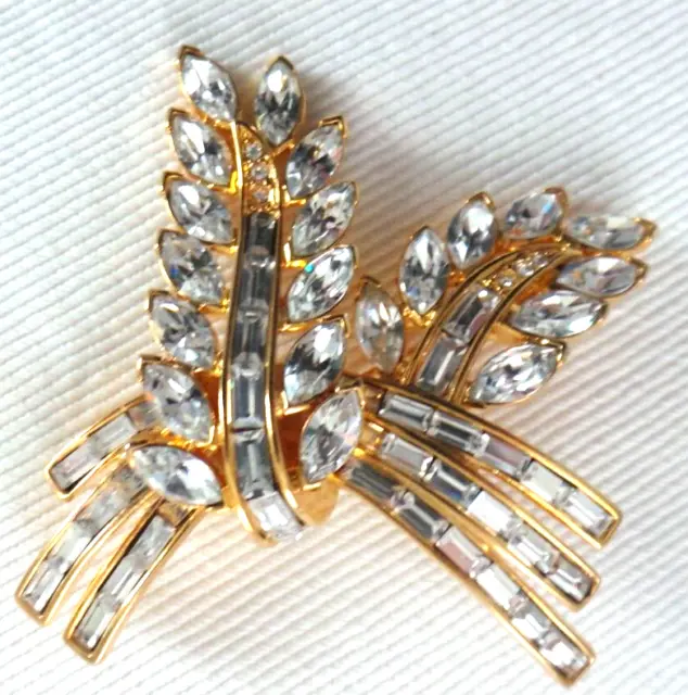 NOLAN MILLER GOLD Tone Leaf Pin with Clear Crystals $26.00 - PicClick