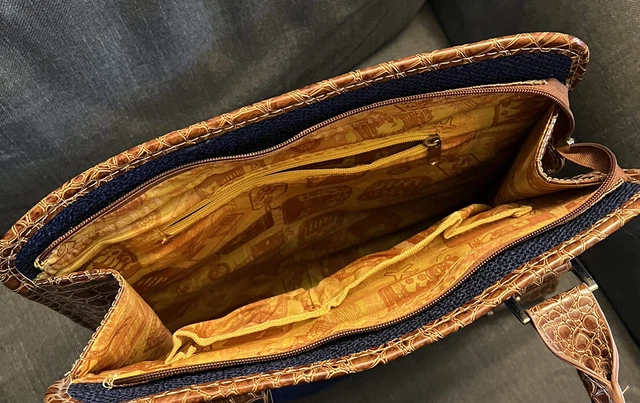 Samantha Brown Large Computer / Travel Bag Croco Embossed Brown & Blue Felt 2