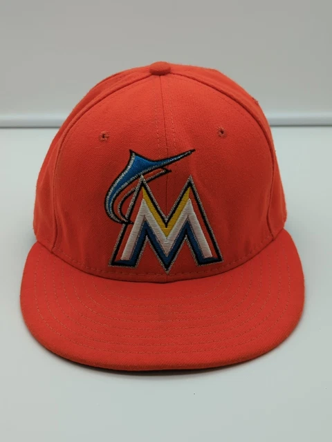 Miami Marlins New Era 7 Orange Authentic On-Field 59FIFTY MIA Alternate Hat Used