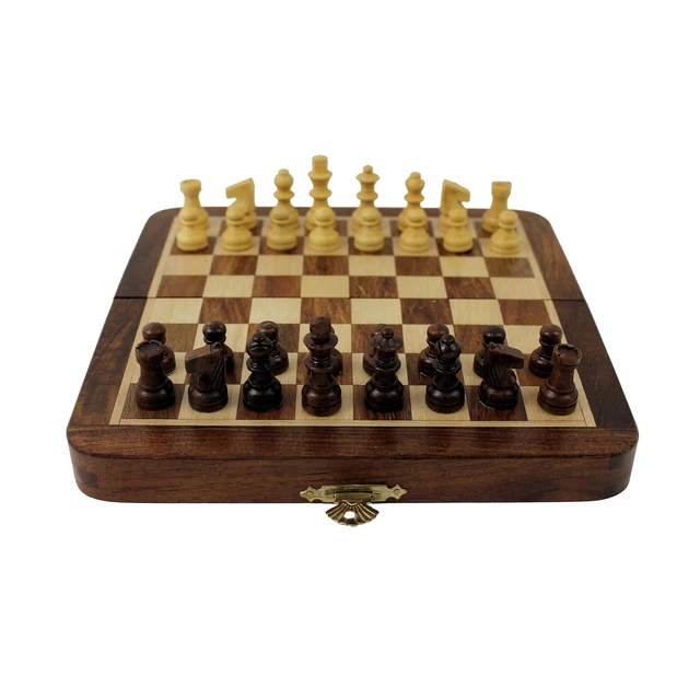 TRAVEL CHESS SET Wooden Board Game Vintage Folding Portable