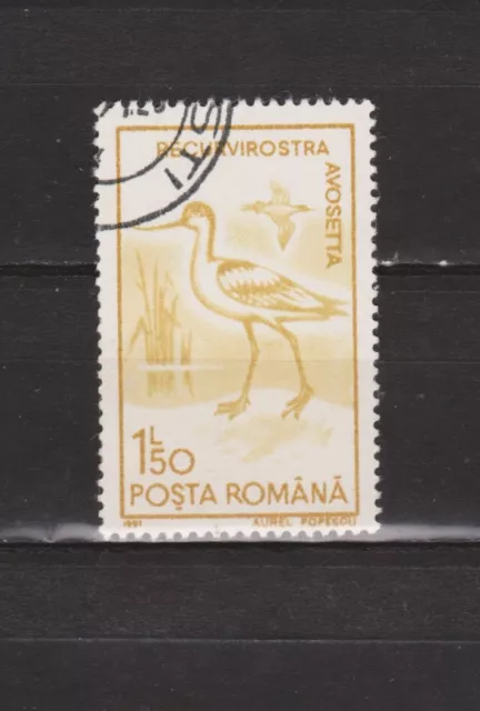 Timbre oblitéré Roumanie année 1991 Oiseaux Recurvirostra Avosetta 1,5 L B. Cote